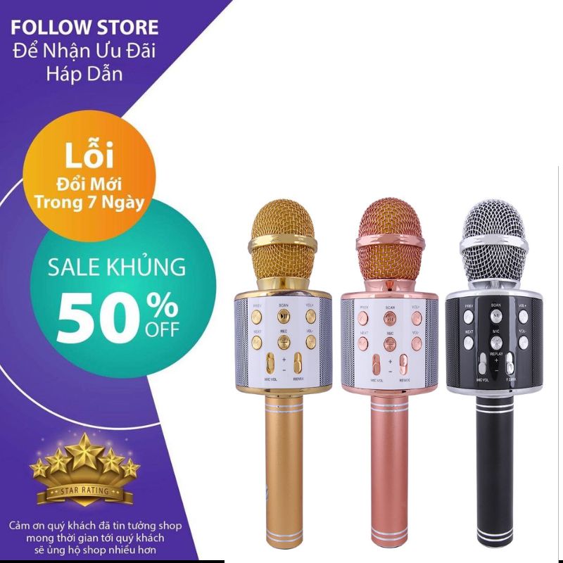 [MIC CHUYỂN TÔNG GIỌNG THÀNH HÁT HAY] MIC HAT 3 MÀU Mic WS858 Hát Karaoke Bluetooth Không Dây- Kèm loa Âm vang Ấm mic hát karaoke cầm tay mini micro hát trên xe hơi mic hát karaoke hay nhất hiện nay