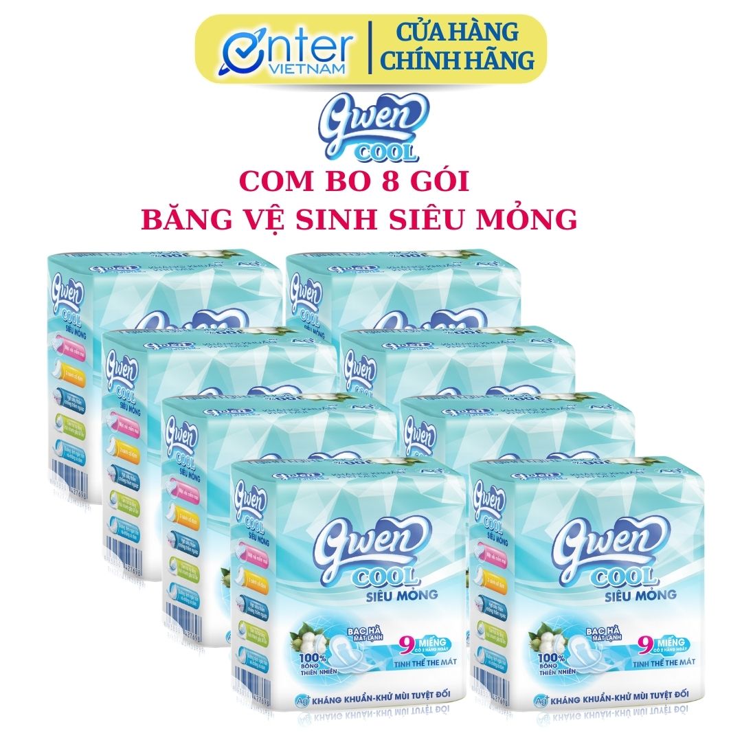 Hàng Chính Hãng Băng vệ sinh GWEN Cool,BVS ban ngày 24cm có cánh,MẶT VẢI siêu mềm,mát lạnh khử mùi
