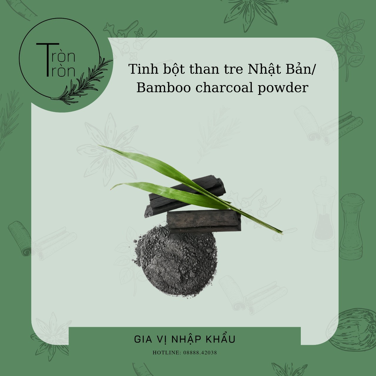 Bột than tre đen Nhật Bản ăn được - Bamboo Charcoal powder 20g thực phẩm làm bánh mì trà sữa nấu đắp mặt trắng răng