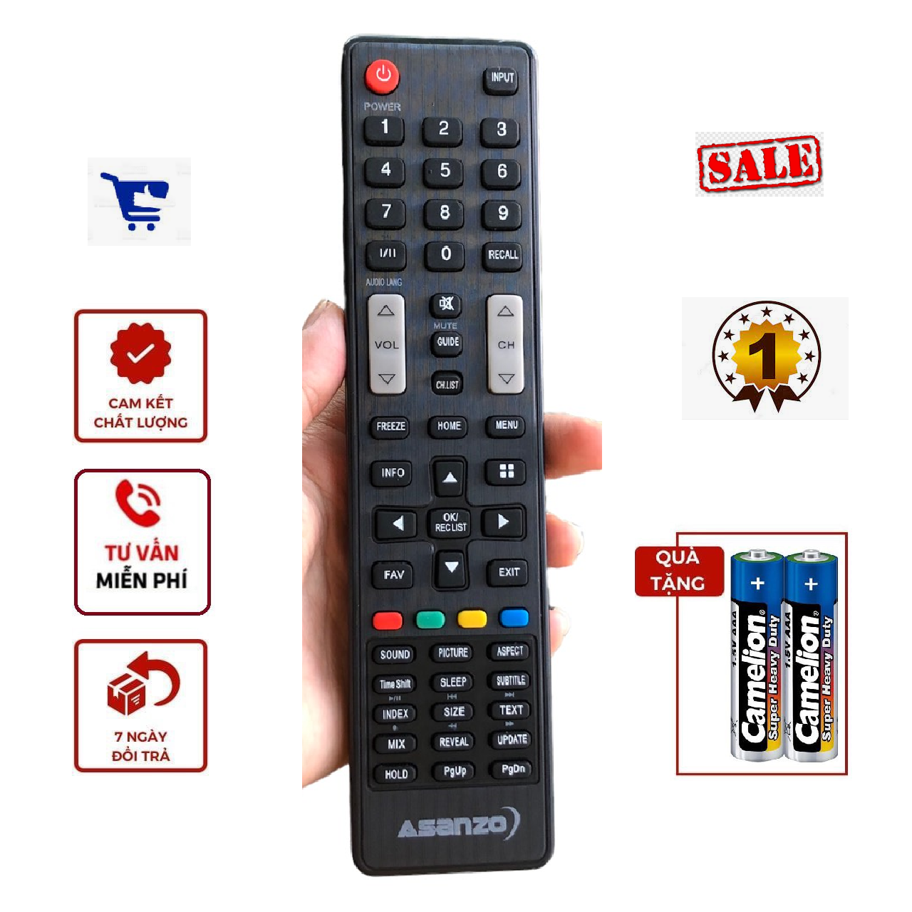 Điều khiển tivi Asanzo Smart, Remote tivi Asanzo - Hàng tốt, Bấm từ xa smart tivi asanzo - tặng pin