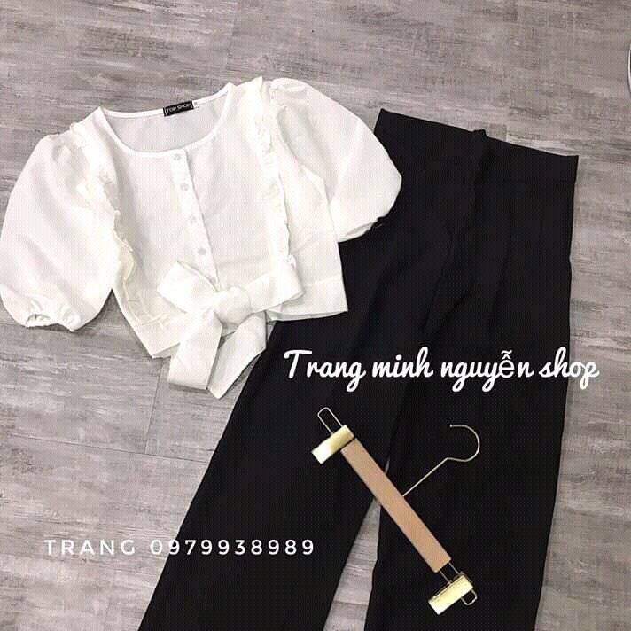 [HCM]Sét bộ nữ quần dài áo croptop cột nơ trước