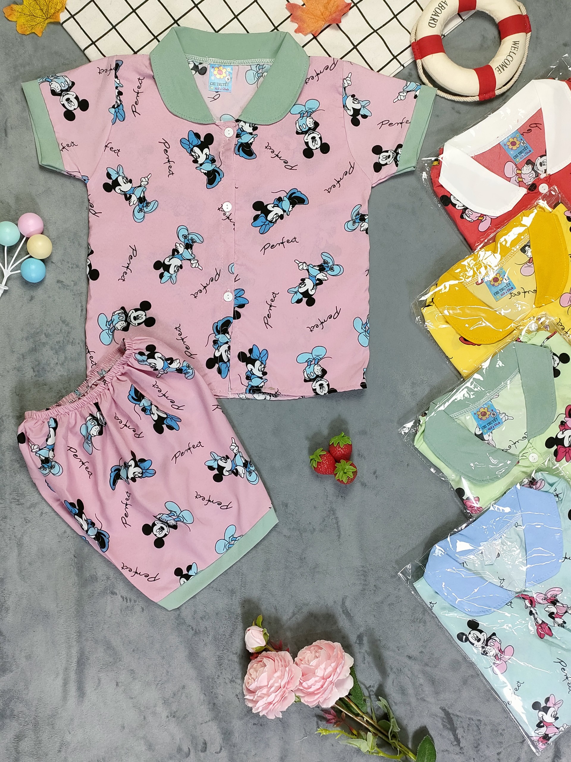 Combo 3 bộ lụa pijama tay ngắn bé gái
