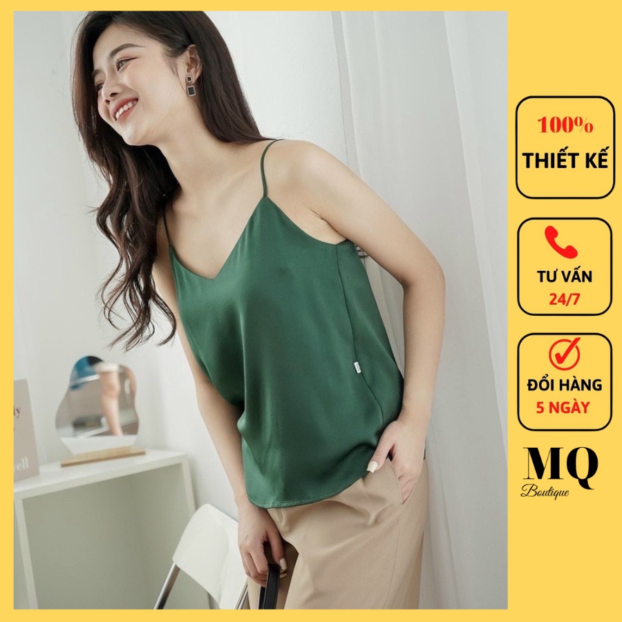 Áo hai dây lụa cổ V cao cấp đen trắng xanh hồng đỏ áo 2 dây thiết kế MQ Boutique