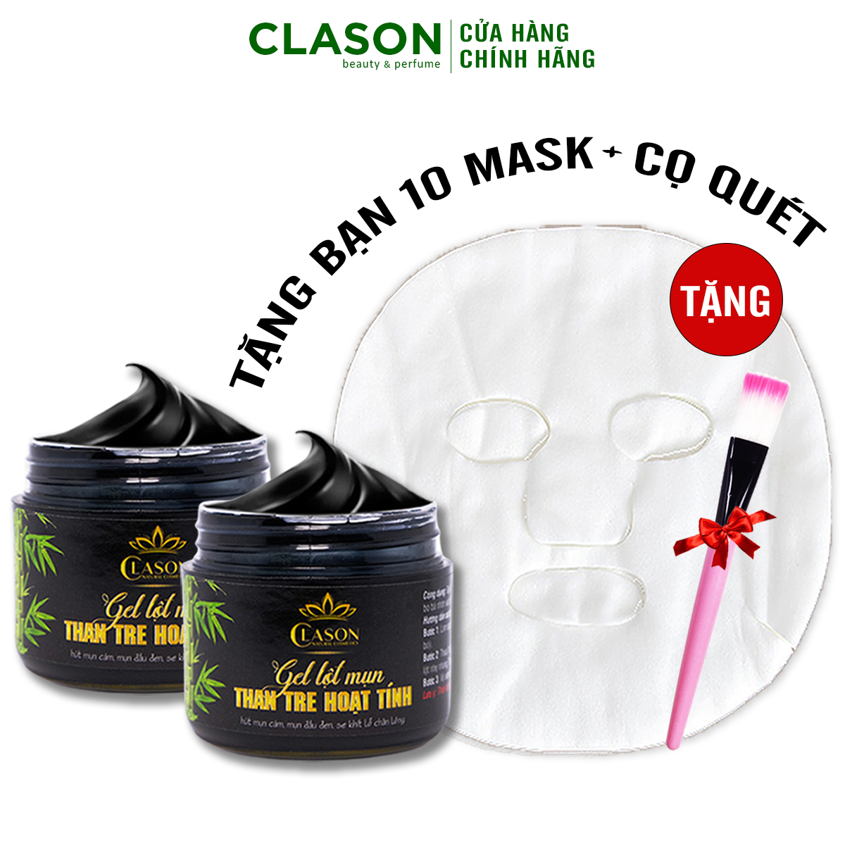 2 hộp Gel Lột Mụn Than Tre Hoạt Tính Clason giúp Lột Mụn Đầu Đen, Lột Mụn Cám toàn mặt tặng Mặt Nạ giấy khô và cọ quét