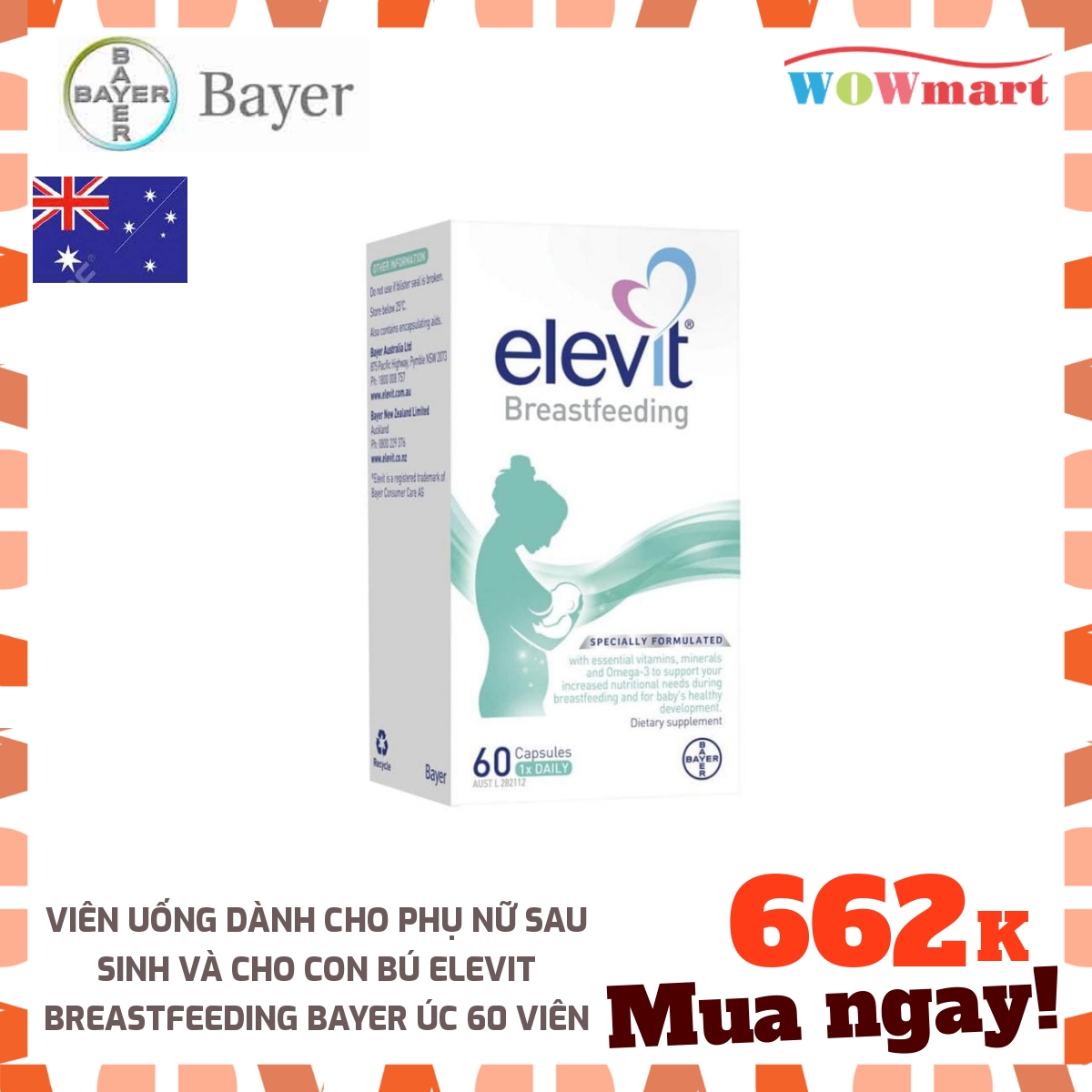 [HCM]Viên uống dành cho phụ nữ sau sinh và cho con bú Elevit Breastfeeding Bayer Úc 60 viên - [ÚC]