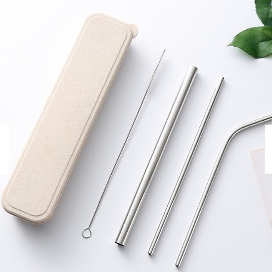(Ảnh thật, cam kết hàng loại 1) Hộp 3 ống hút inox + 1 cọ rửa