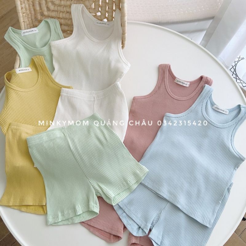 Bộ ba lỗ thun gân minky mom quảng châu