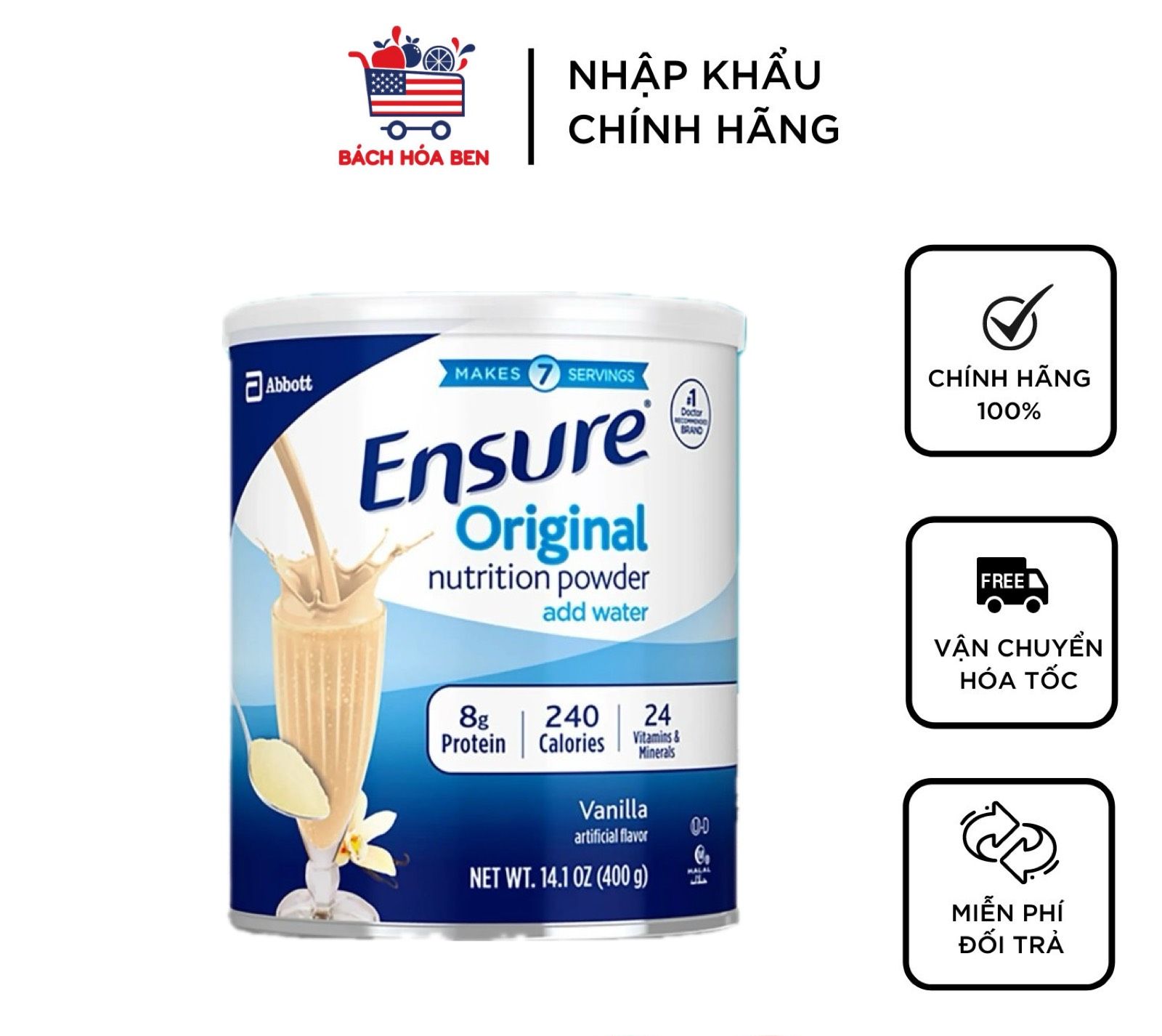 Sữa Ensure Original Vanilla Mỹ 400g - Mẫu mới date 12/2025