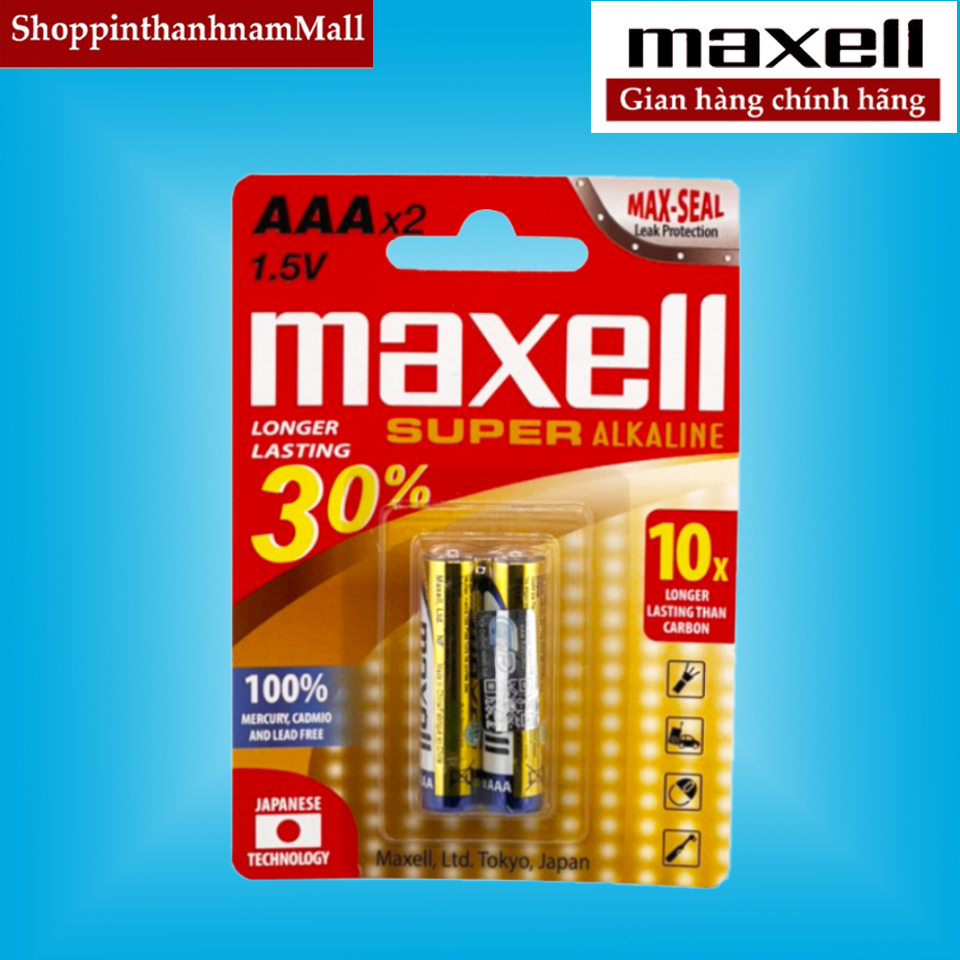 Pin aaa maxell super alkaline lr03 vỉ 2 viên chính hãng dung lượng cao