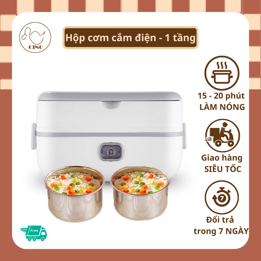 Hộp cơm giữ nhiệt đa năng, hộp cơm cắm điện văn phòng 1 tầng Cino, 2 bát inox 304 an toàn sức khỏe