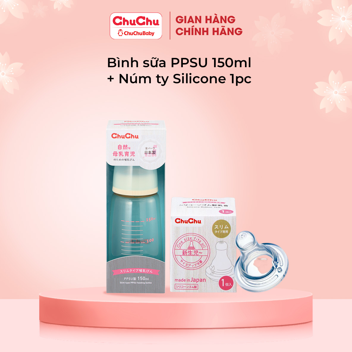 Bình sữa PPSU 150ML với núm ty mềm, lỗ thông khí giúp ngừa sặc sữa , chống đầy hơi Chuchu Baby chính hãng