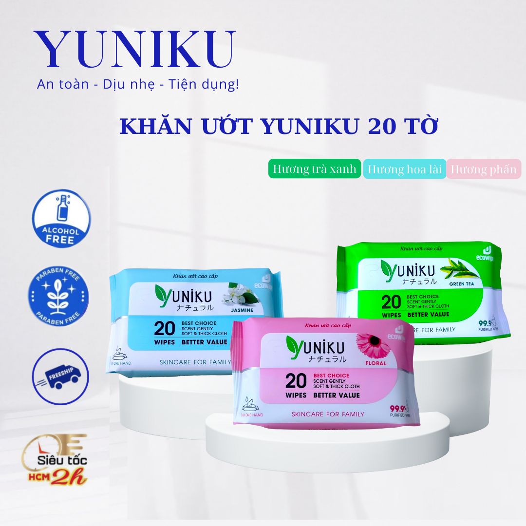 1 gói khăn ướt Yuniku 20 tờ mini tiện dụng