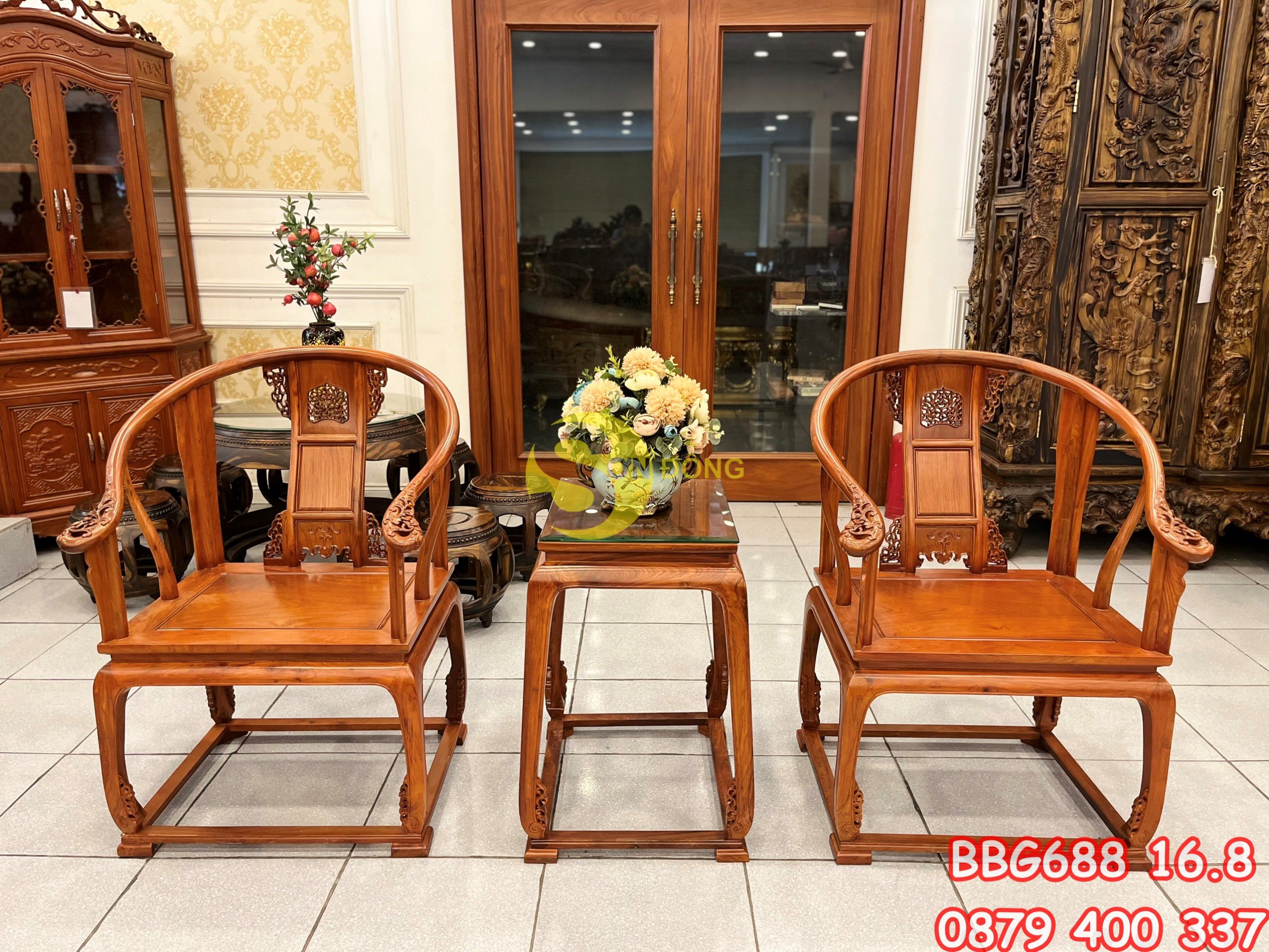 Bộ bàn ghế minh 3 món gỗ hương Việt Nam – BBG688
