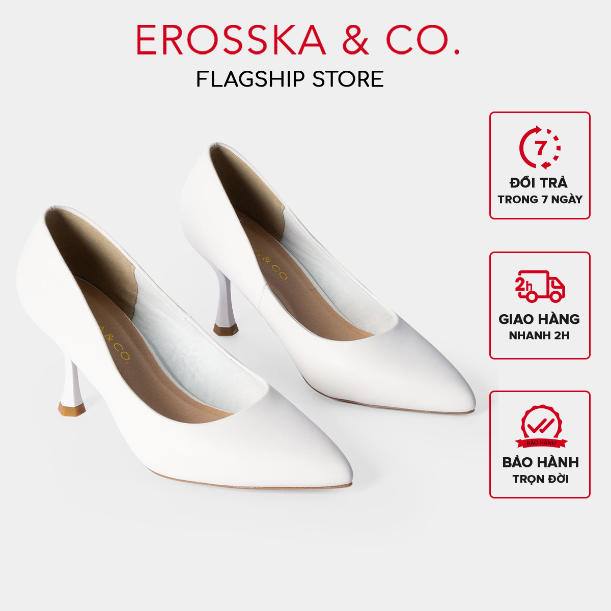Giày cao gót Erosska thời trang mũi nhọn kiểu dáng cơ bản cao 8cm EP010 (WH)