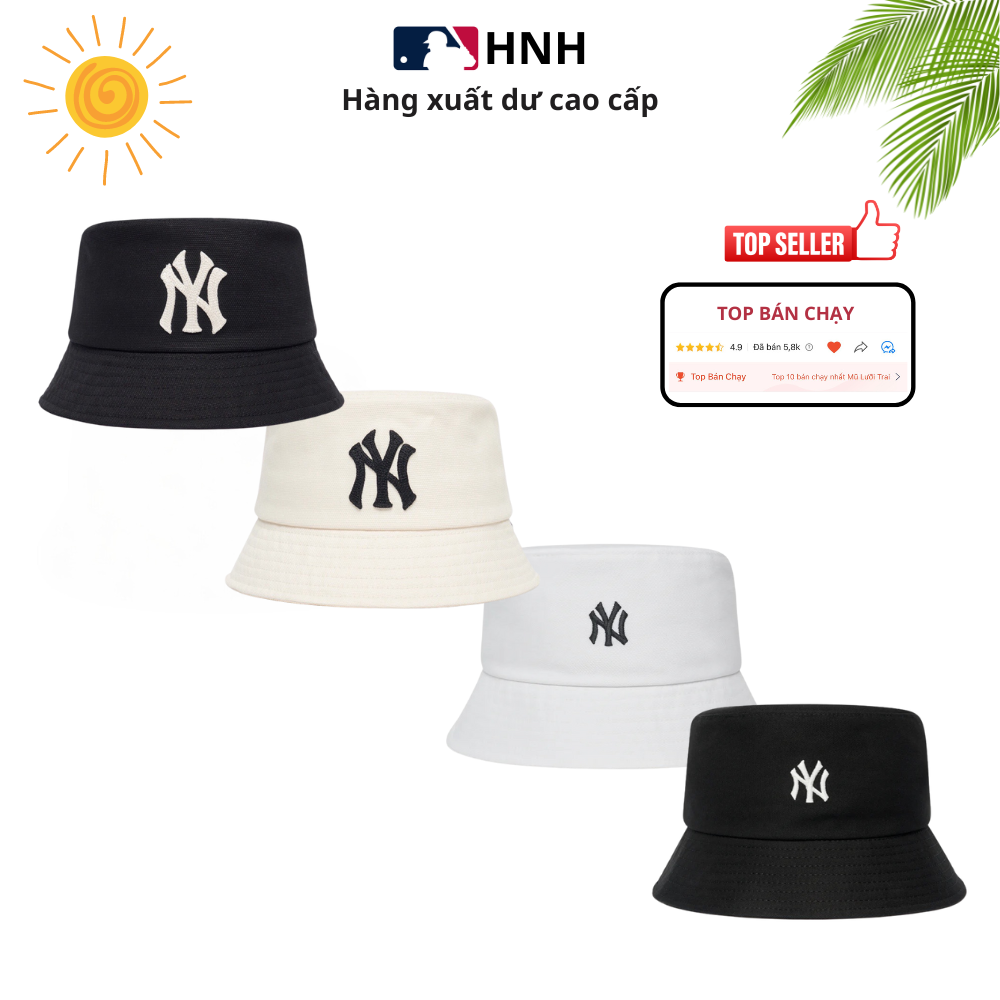 Mũ bucket MLB logo NY chữ nhỏ hàng xuất dư cao cấp phong cách Hàn Quốc - Hùng Nón Hiệu