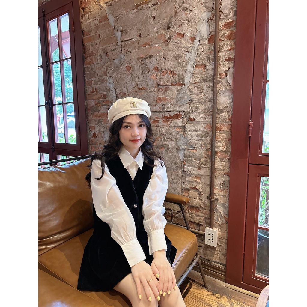 Set nhung 3 món, áo voan tơ gile kèm chân váy cimie closet