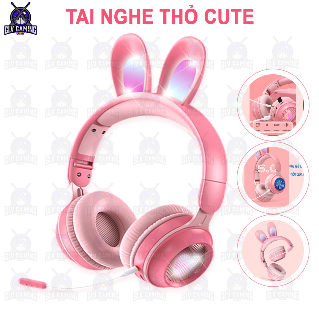 Tai nghe bluetooth thỏ 7 màu, tai nghe gaming thỏ dễ thương, tai nghe không dây chơi game ff, PUBG, Liên Quân, ... Âm thanh vòm hỗ trợ chơi game nghe nhạc cực tốt. Shop GLV Technology
