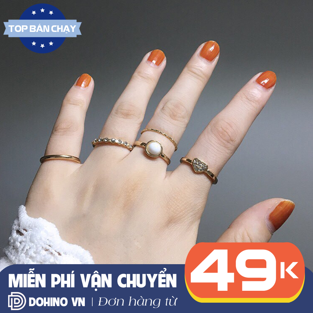 Combo bộ 5 nhẫn trái tim đính đá tuyệt đẹp, Đính cườm phong cách Hàn Quốc, Chất liệu không gỉ, không ngứa NT4.DOHINO