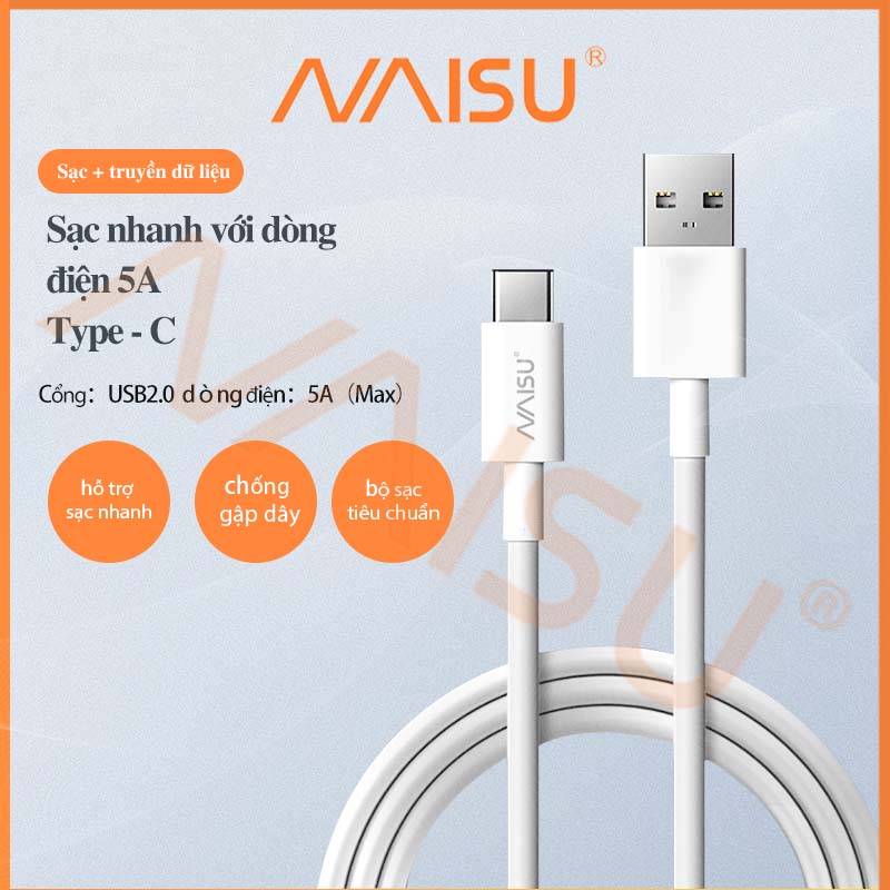 Dây cáp sạc nhanh NaiSu 5A/1M TYPE-C USB Dây sạc nhanh Type C sạc nhanh cho điện thoại di động Samsung,Oppo,Xiaomi,Huawei