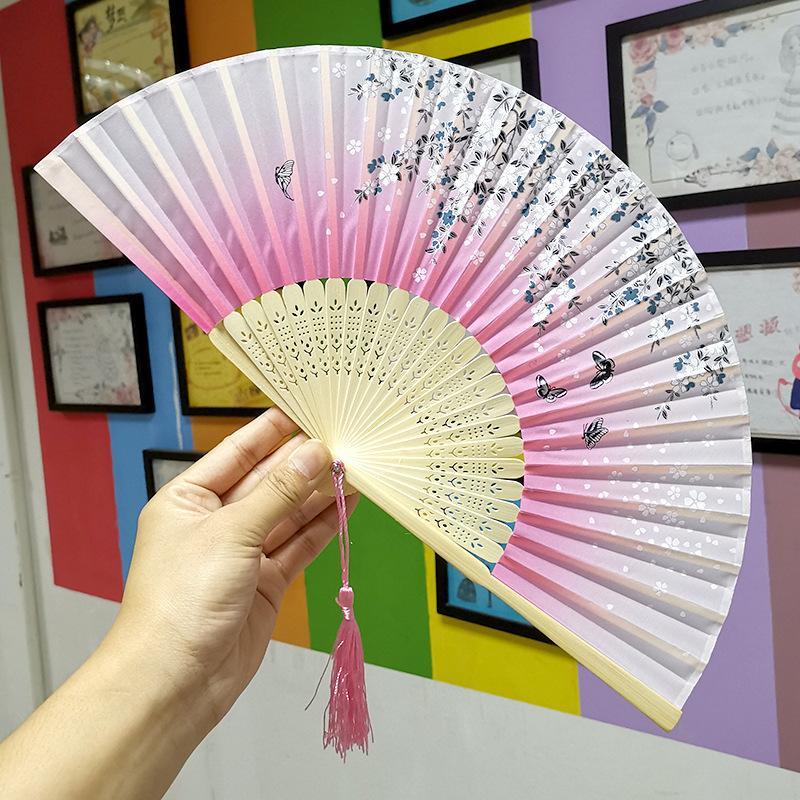 Quạt cổ trang hồng tuyết loại 2 quạt xếp cầm tay phong cách Trung Quốc