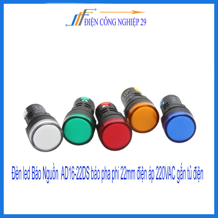 Đèn led báo nguồn ad16-22ds báo pha phi 22mm điện áp 220vac gắn tủ điện