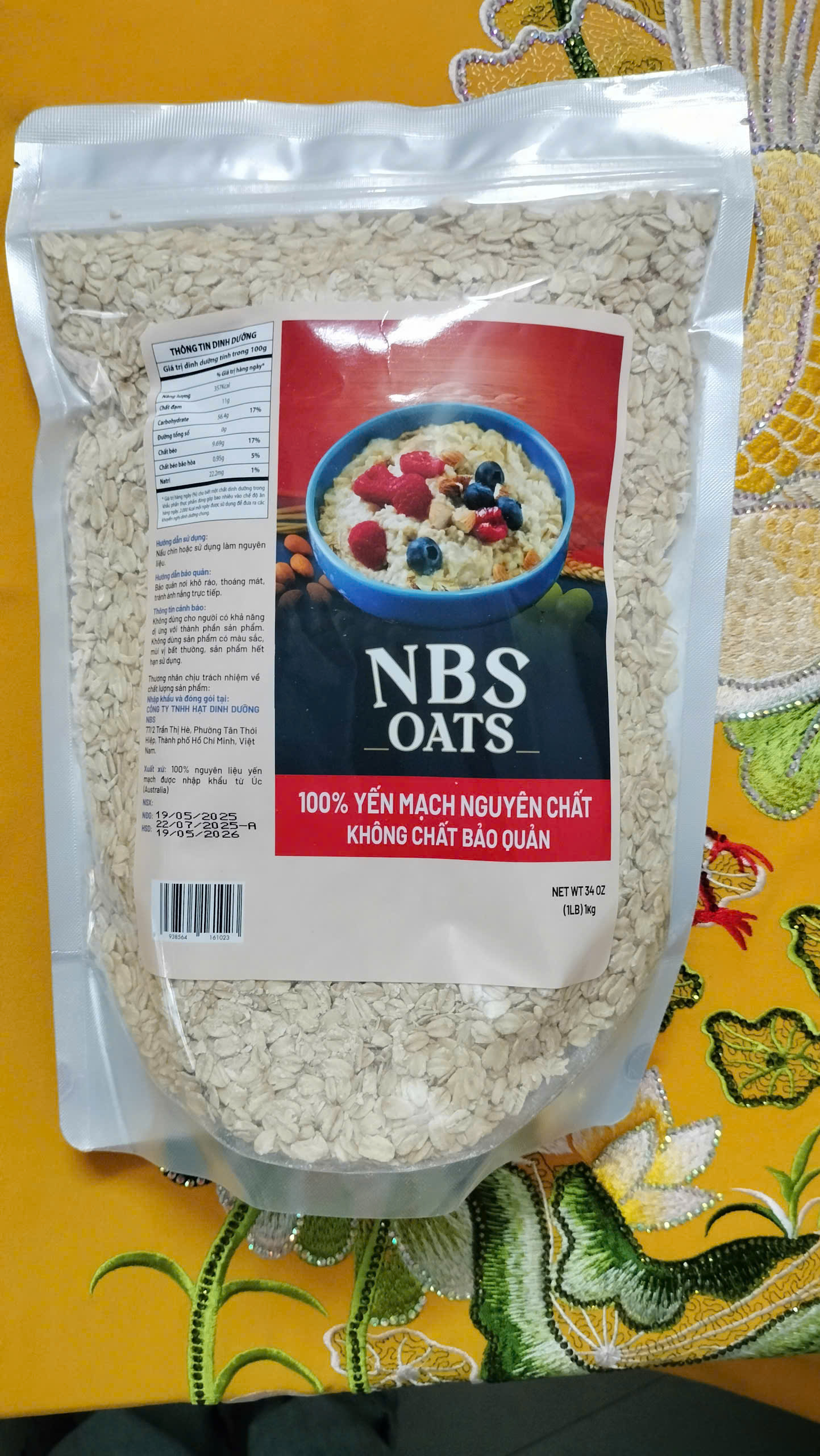 [DATE 2027] Yến Mạch NBS Oats Úc Cán Dẹp Cán Vỡ - Gói 1 Kg