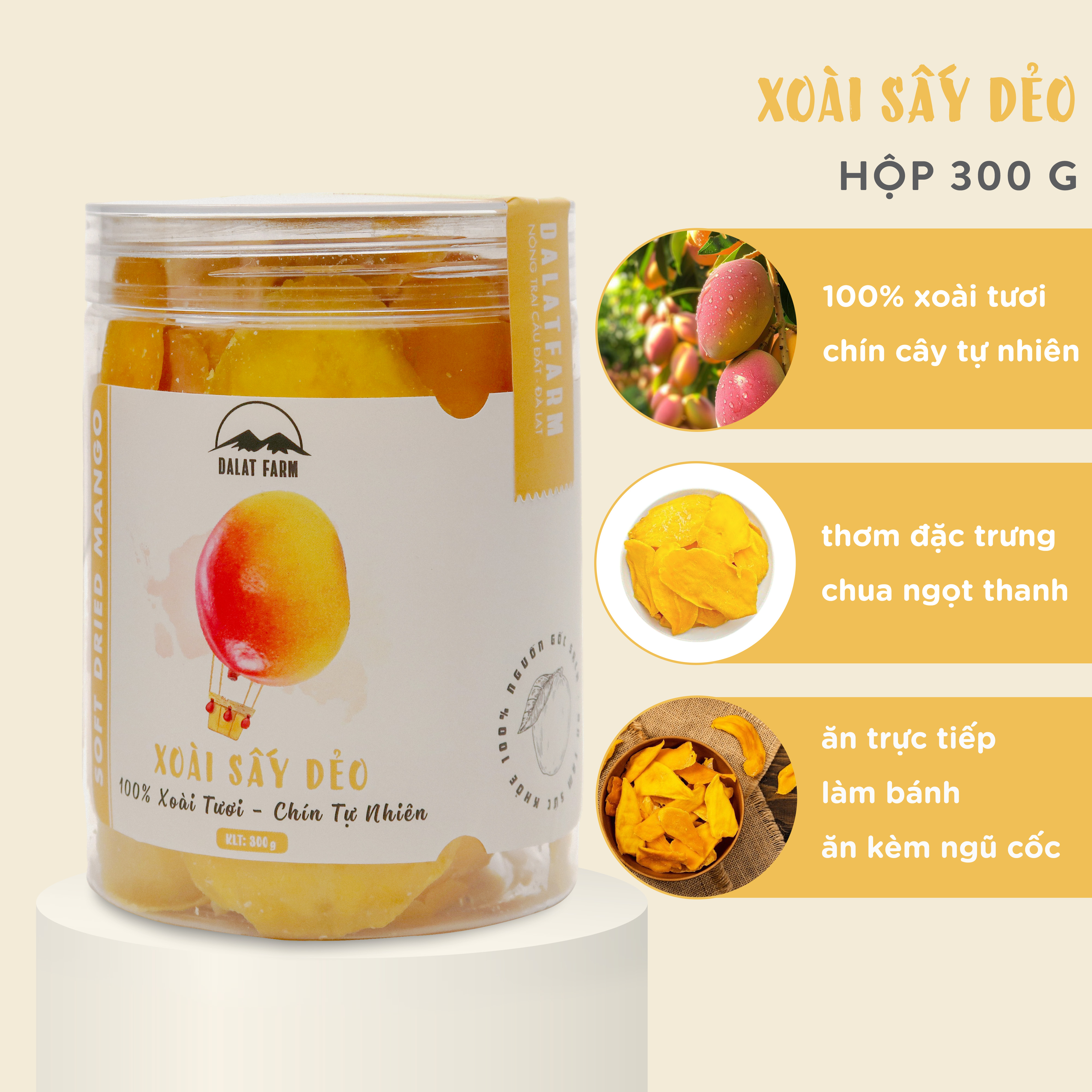 Xoài sấy dẻo dalatfarm - hộp 300g