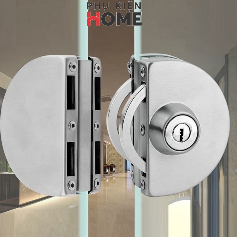 Khóa Inox Hình Bán Nguyệt Cho Cửa Kính Cường Lực, Cửa Kính Lùa, Cửa Kính Dày 10 - 12 Ly, Dễ Dàng Lắp Đặt, Không Cần Khoan Cắt Kính. Phụ Kiện Home 3205kép