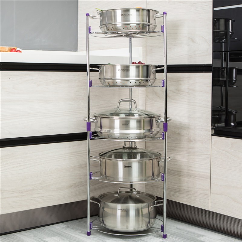 Kệ để xoong nồi INOX- Giá để xoong nồi nhà bếp inox 5 tầng thông minh có thể tháo rời VKIT- KX01