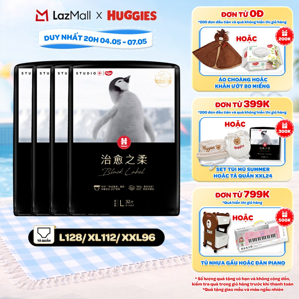 Combo 4 Tã dán/quần Huggies Black Label size M36/L32/XL28/XXL24 miếng
