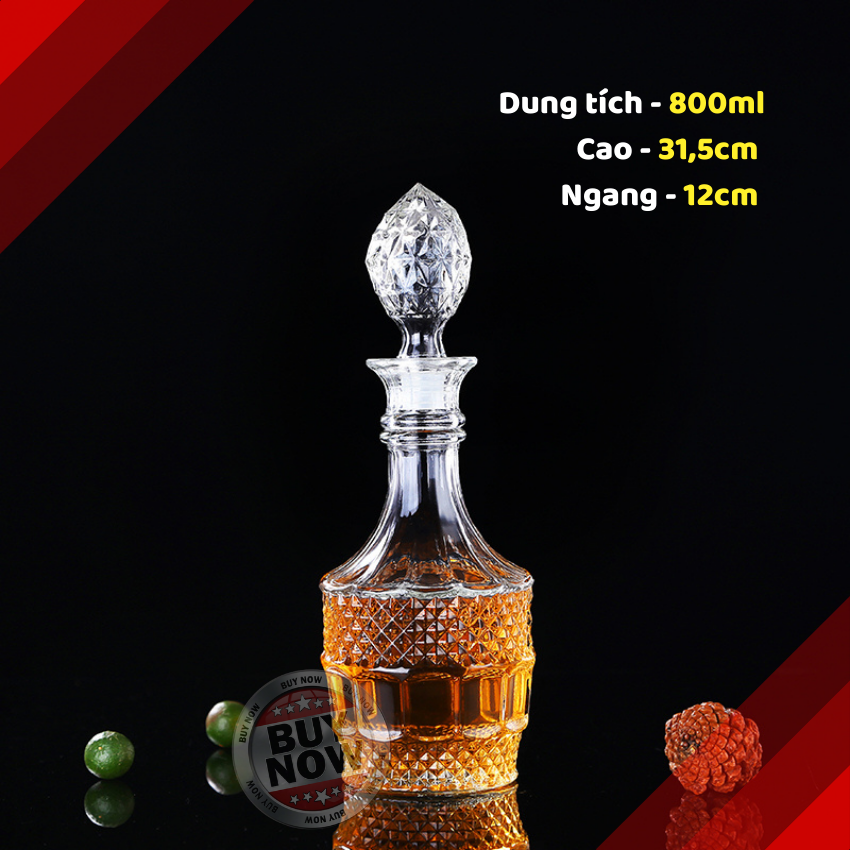 Chai Đựng Rượu Thủy Tinh Trụ Tròn Nắp Nhọn 800ml - Topbanchaynhat