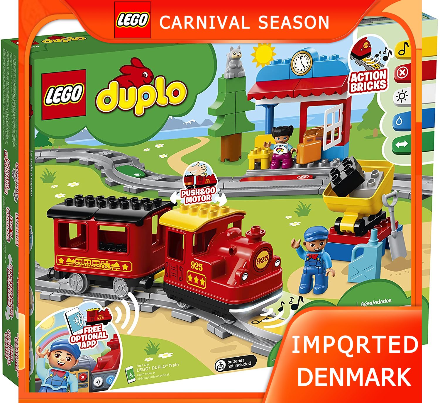 The New LEGO DUPLO Steam Train 10874 bộ xếp hình khối xây dựng điều khiển từ xa giúp bé vui học, món quà sinh nhật rất giáo dục