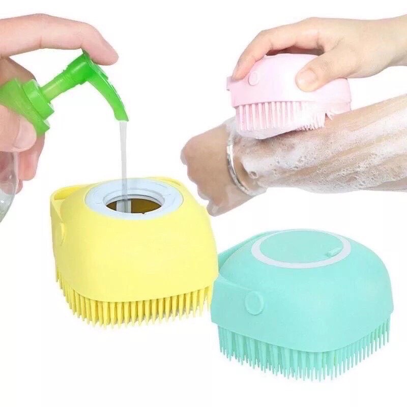 Bông tắm/bàn chải silicone có chỗ đựng sữa tắm tiện dụng giúp tắm tạo bọt massage tẩy tế bào chết siêu sạch