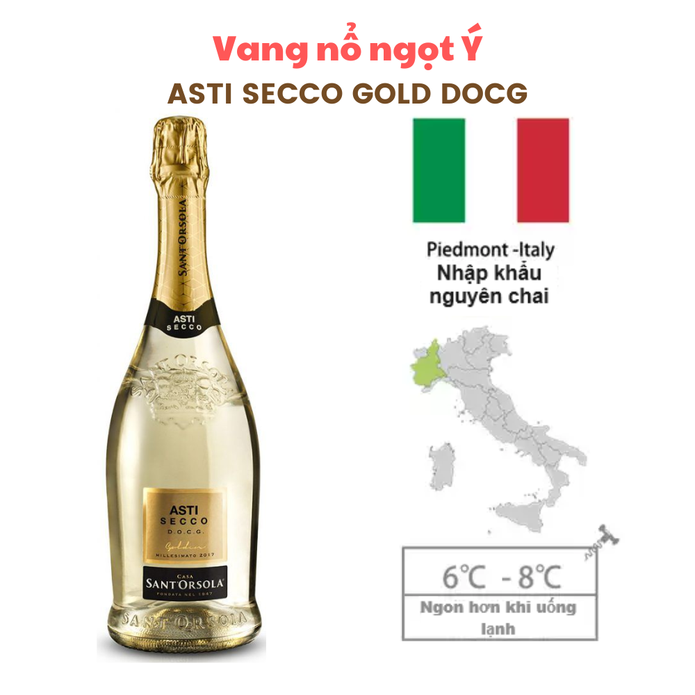 Vang nổ ngọt ý asti secco - vang trắng - white wine - sweet wine - thebeswine