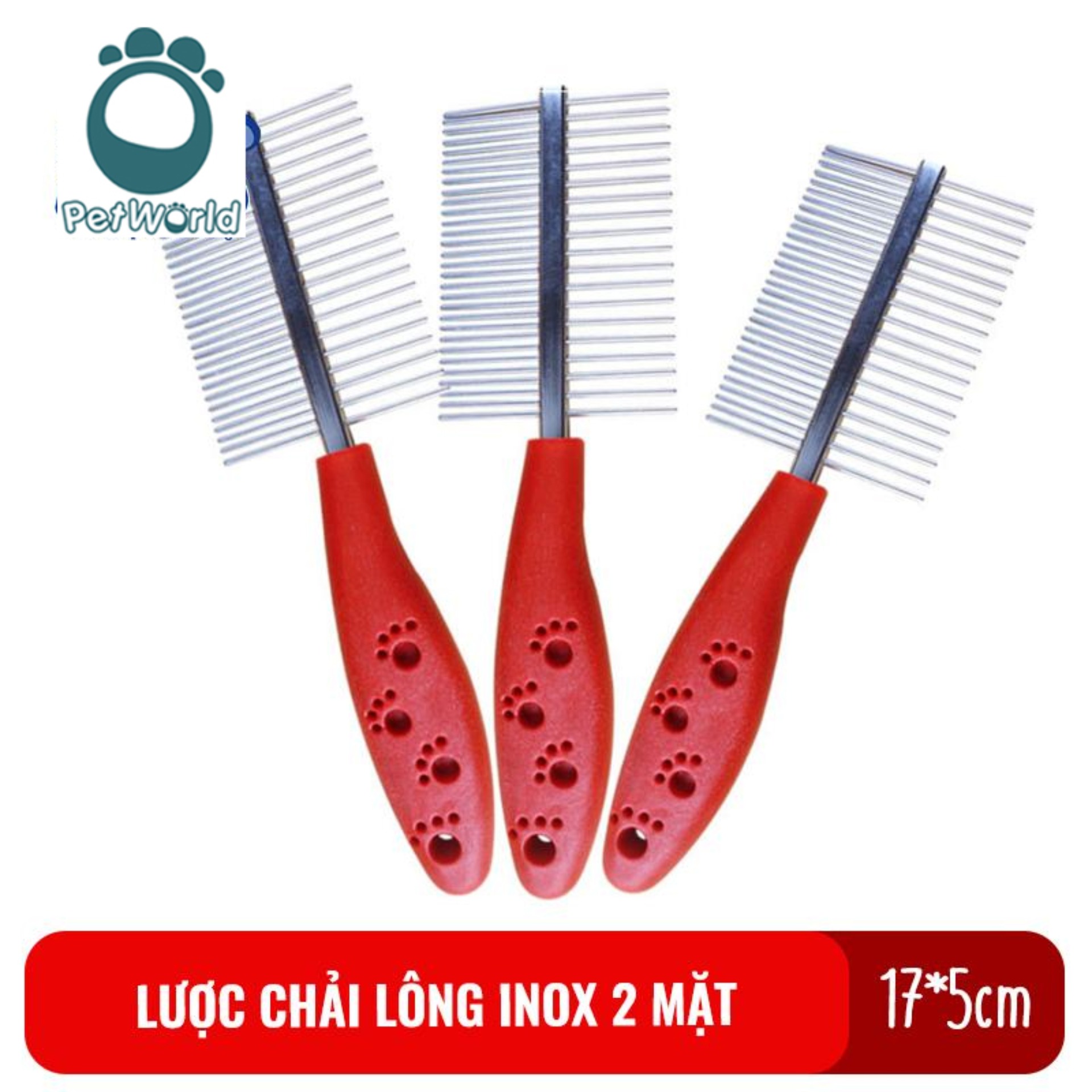Lược chải lông inox 2 mặt cán nhựa Kún Miu cho chó mèo tác dụng gỡ rối, chải bông lông