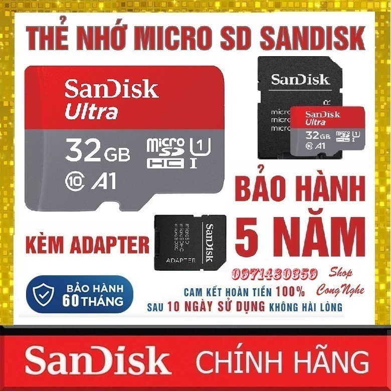Thẻ nhớ SANDISK Micro SD 32G Class10 BH 5 năm 1 đổi 1