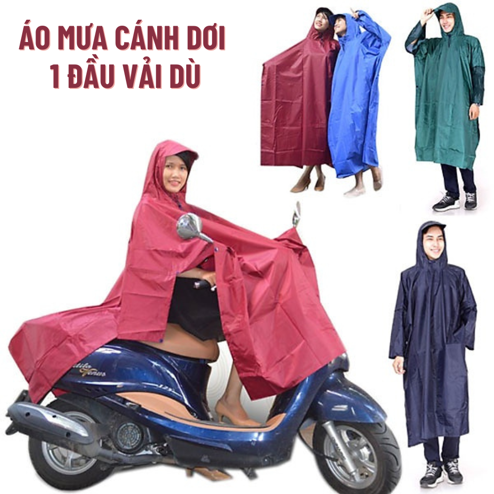 Miễn phí vận chuyển - áo đi mưa xe máy cánh dơi vải dù kích thước 1m4 chưa mũ , áo mua xẻ tà vải dù chắc chắn độ bền cao