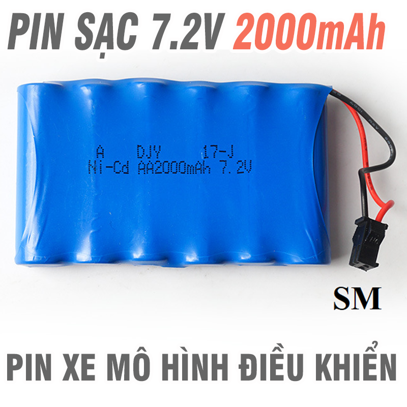 Pin sạc 7.2v 2000mAH cổng SM dùng cho xe ô tô điều khiển