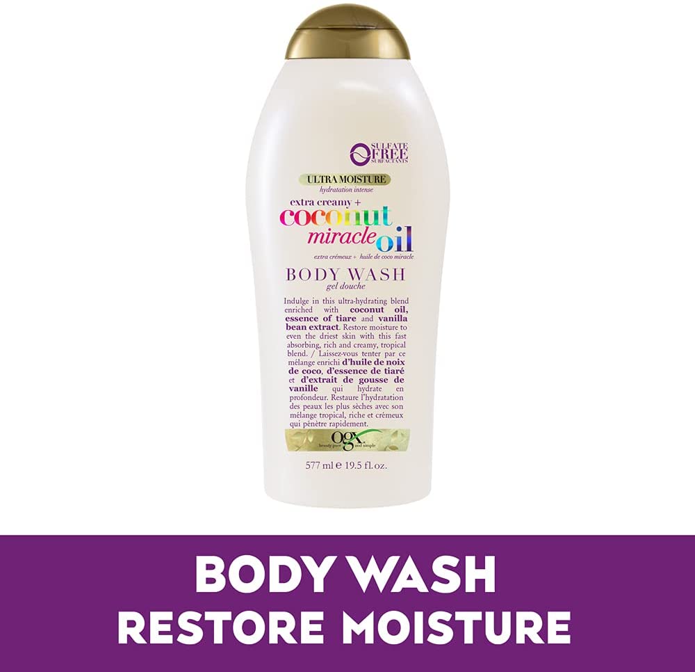 Sữa tắm dưỡng ẩm hương dừa OGX Extra Creamy + Coconut Miracle Oil Ultra Moisture Body Wash 577ml (Mỹ)