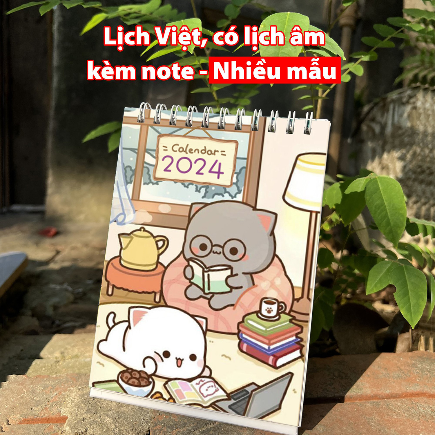 Lịch 2024 để bàn thiết kế mini in họa tiết minh hoạ độc đáo xinh xắn