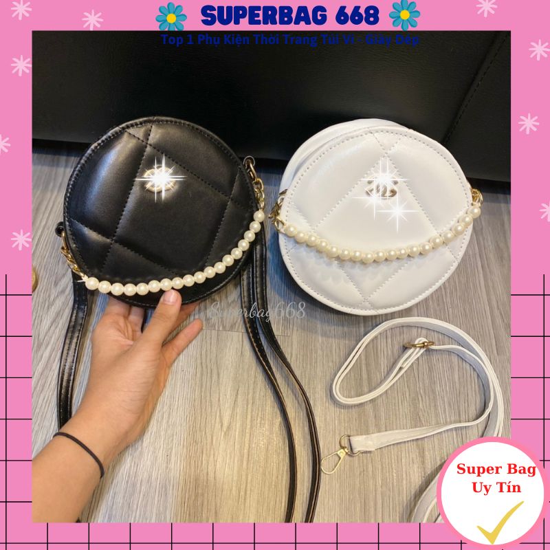 Túi xách nữ cốp tròn phối dây ngọc đeo chéo đeo vai siêu sang chảnh 397