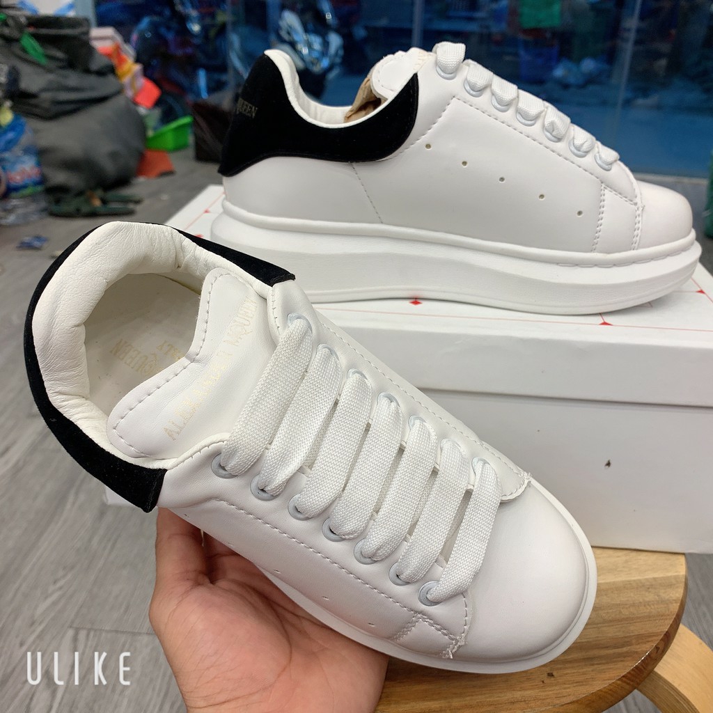 [ Đế khâu + gót nhung+ dây to ] giày MCQ TRẮNG GÓT NHUNG HÀNG CAO CẤP