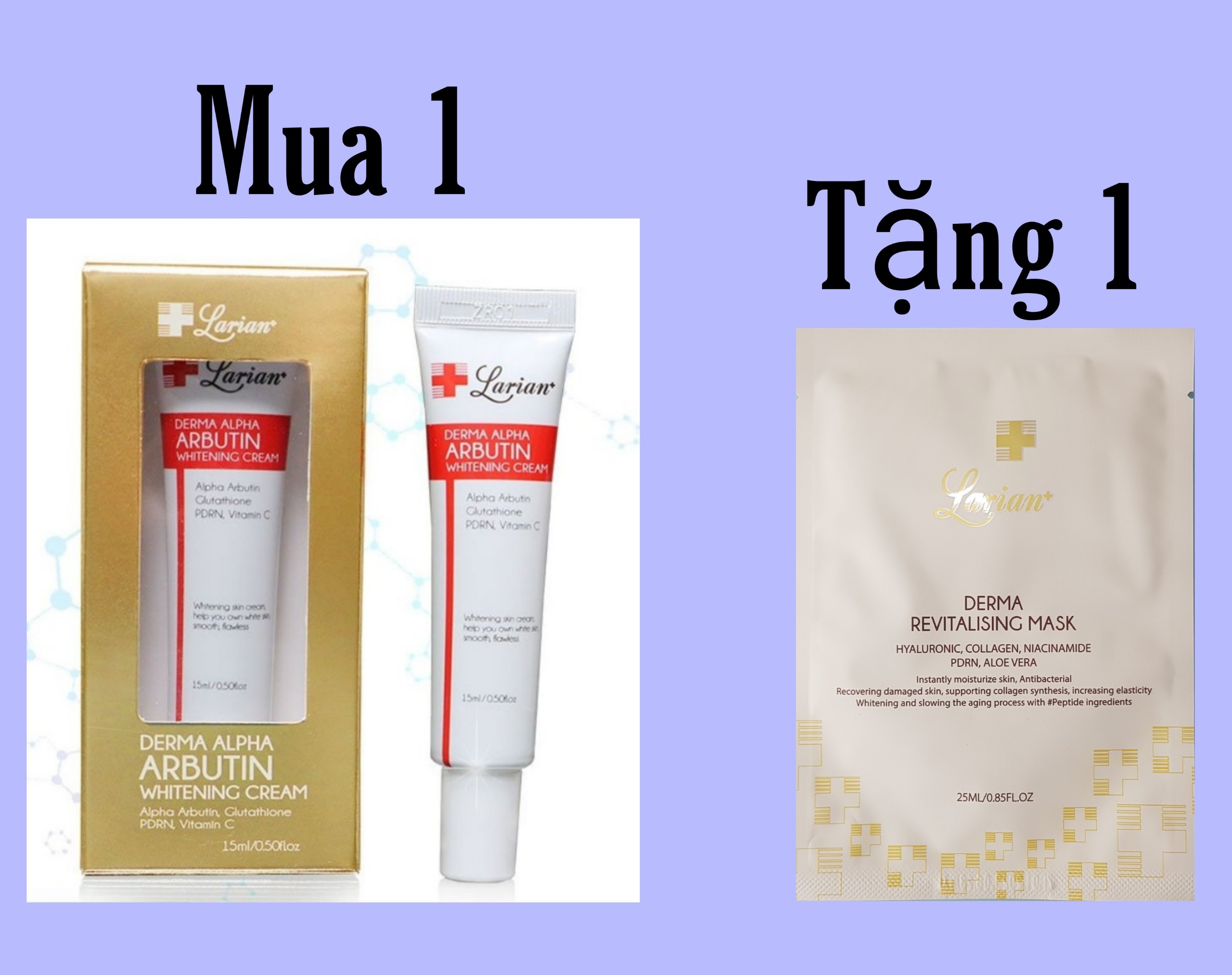 Kem dưỡng trắng da làm mờ thâm, nám, tàn nhang Larian Derma Alpha Arbutin Whitening Cream 15ml