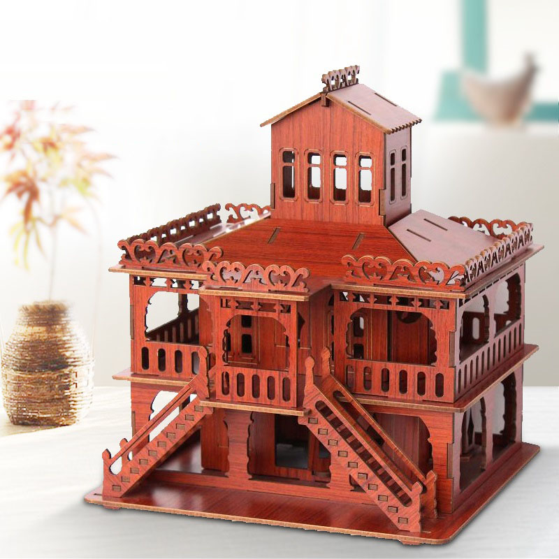 Đồ chơi lắp ráp gỗ 3D Mô hình Biệt Thự Châu Âu - Tặng kèm đèn LED trang trí dài 2m 20 bóng
