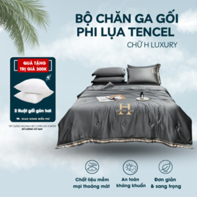 Bộ chăn ga gối nệm cao cấp congtynem lụa tencel luxury chính hãng