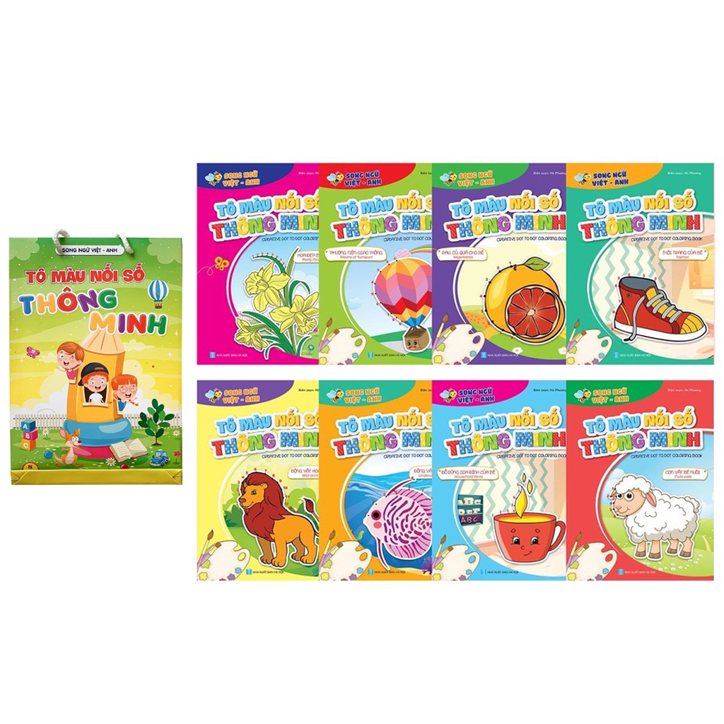 Combo 8 Quyển Sách Tô Màu Nối Số Thông Minh Song Ngữ Anh Việt  - Đồ Chơi Phát Triển Trí Thông Minh Cho Trẻ Em