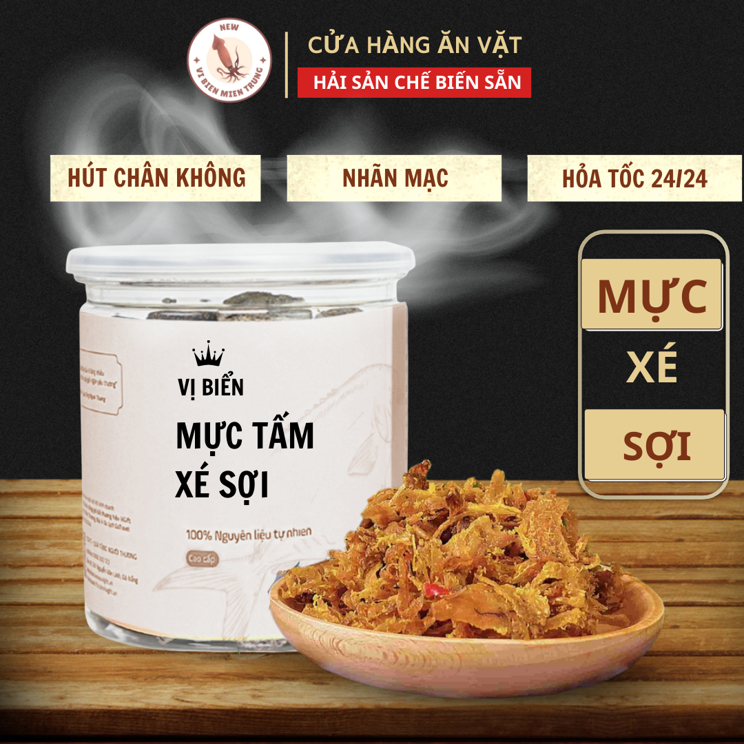 Mực tẩm xé sợi, mực xé sợi tẩm Vị Biển Miền Trung 130gr, khô mực tẩm gia vị xé sợi, mực tẩm vị loại 1 đặc sản Bình Định