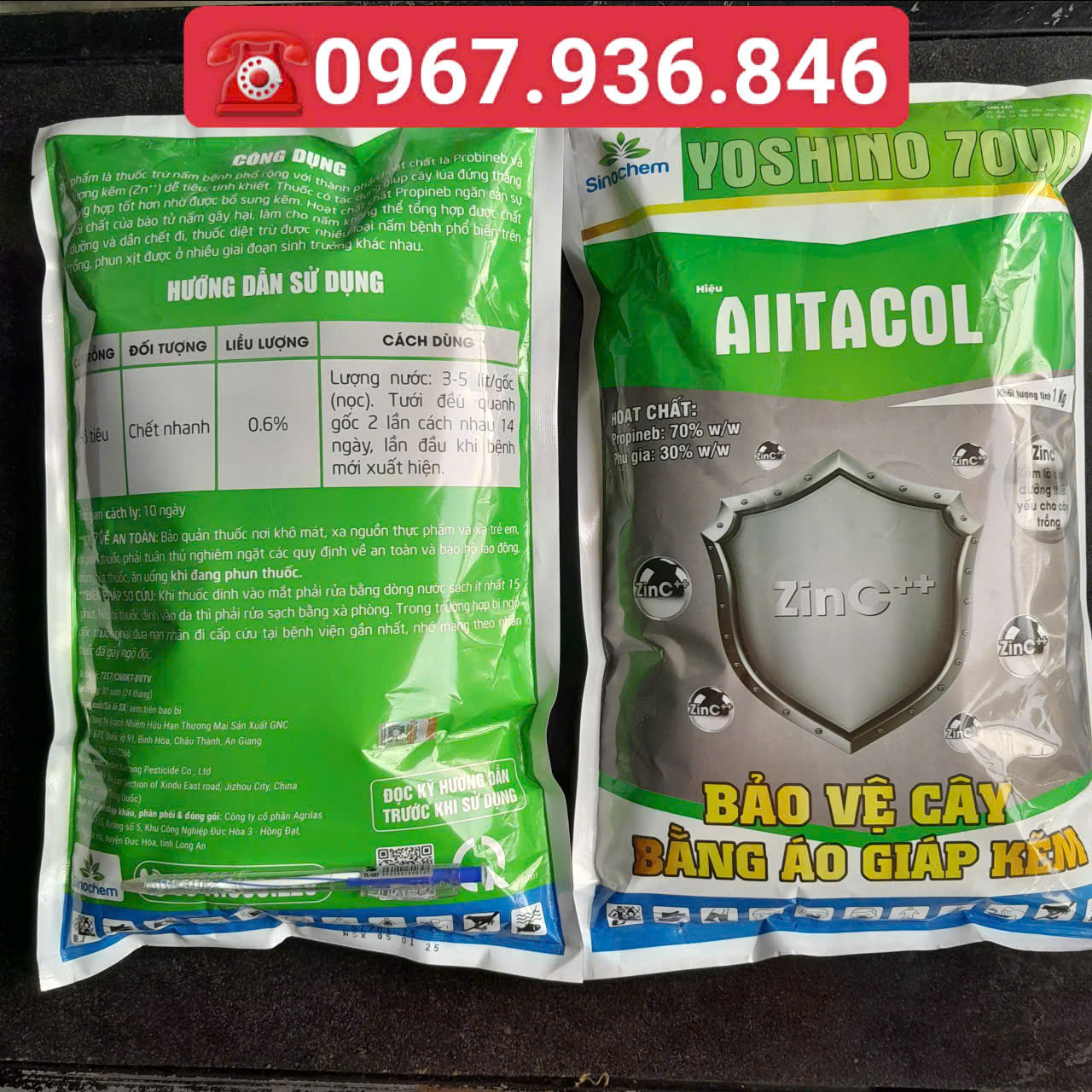  Thuốc trừ bệnh cây trồng Áo giáp kẽm Yoshino 70WP Gói 1kg,Thành phần Probineb 700g kg 