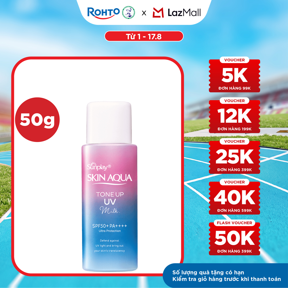 Kem chống nắng nâng tông Skin Aqua Tone up Lavender cho da tối màu  da vàng, dạng  sữa Sunplay Skin Aqua Tone Up UV Milk Lavender SPF 50+ PA++++ 50g