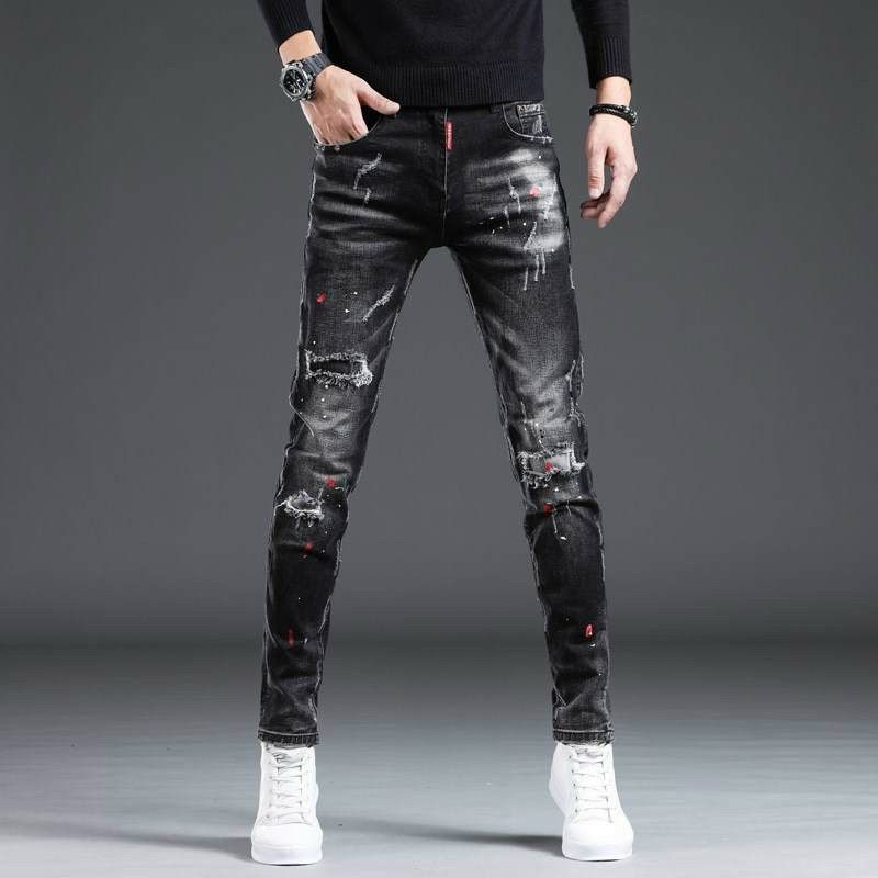 QUẦN JEAN NAM THỜI TRANG CAO CẤP, MẪU RÁCH GỐI , CHẤM MÀU SƠN CÁ TÍNH  SKYFASHION567 MS015